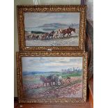 Two oil paintings by Raymond Louis LECOURT (1882-1946), one of ploughing with three horses and