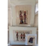 Two framed papyrus pictures of Egyptian hieroglyphics with Nefertiti from the Ani Papyrus gallery at