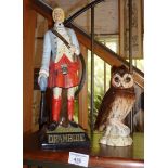 Beswick Short eared owl and a Drambuie "Prince Charlie" porcelain figure