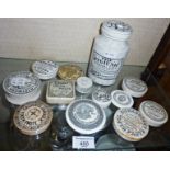 Collection of 11 old advertising pot lids, a baby's feeding bottle spout and a Boots Hygienic
