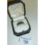 18ct gold ring set with five sapphires, approx UK size "R"