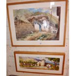 Two modern watercolours of rural Spanish villages