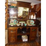 Edwardian inlaid rosewood side cabinet with mirror, shelves and cupboards under