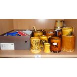 Collection of honey glazed pottery hunting and souvenir tankards and a large quantity of souvenir