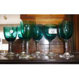 Six blue/green wine glasses