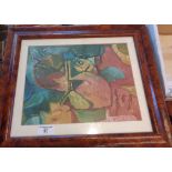 Framed abstract oil painting, indistinctly signed