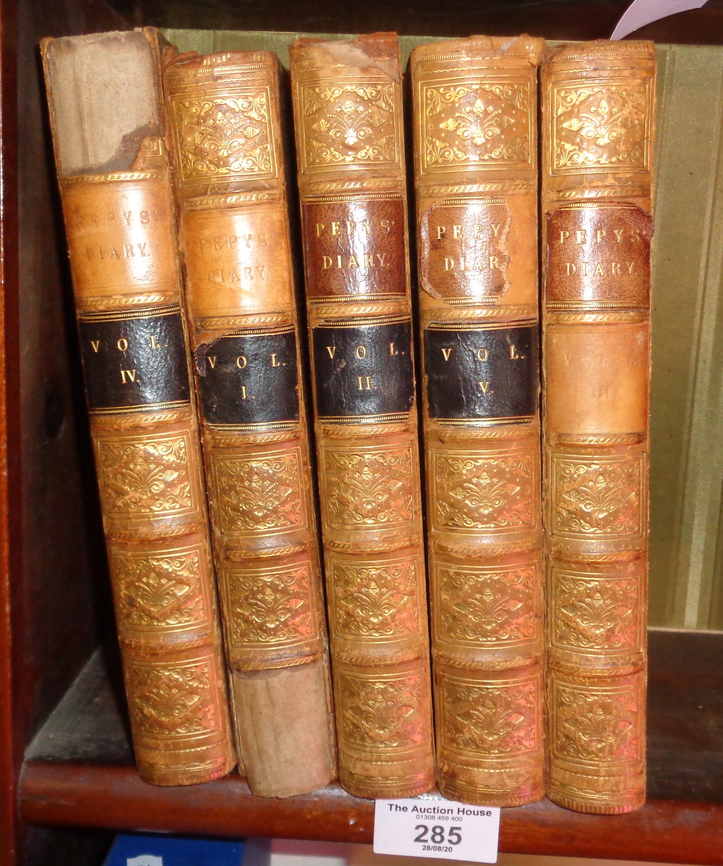 1828 5 volume (complete set) of "Samuel Pepys Memoirs"