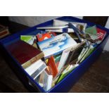 Box of vintage matchbooks and matchboxes, cigarette packets, etc.