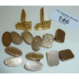 Four pairs of gold cufflinks, three 9ct, and another Greek pair, depicting the Acropolis, approx