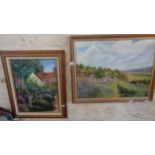 Oil on board of Dorset landscape with Colmers Hill by S. Kadera and an oil on canvas of a cottage