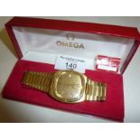 Vintage Omega Seamaster "TV" shape gents wrist watch in original case with paperwork. Gold plated