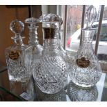 Silver mounted cut glass decanter, another three knopped similar and three cut glass decanters