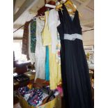 Vintage clothing, 1950's and 1960's evening dresses, silk skirt and dress, blouses, 1970's maxi