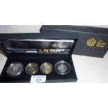 Royal Mint 2009 UK silver proof Piedfort four coin collection. Mint in box with COA