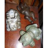 Archaic carved green hardstone study of a mythical animal and two similar