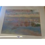 Large impressionistic pastel of deck chairs reflecting in the sea by the beach on Weymouth