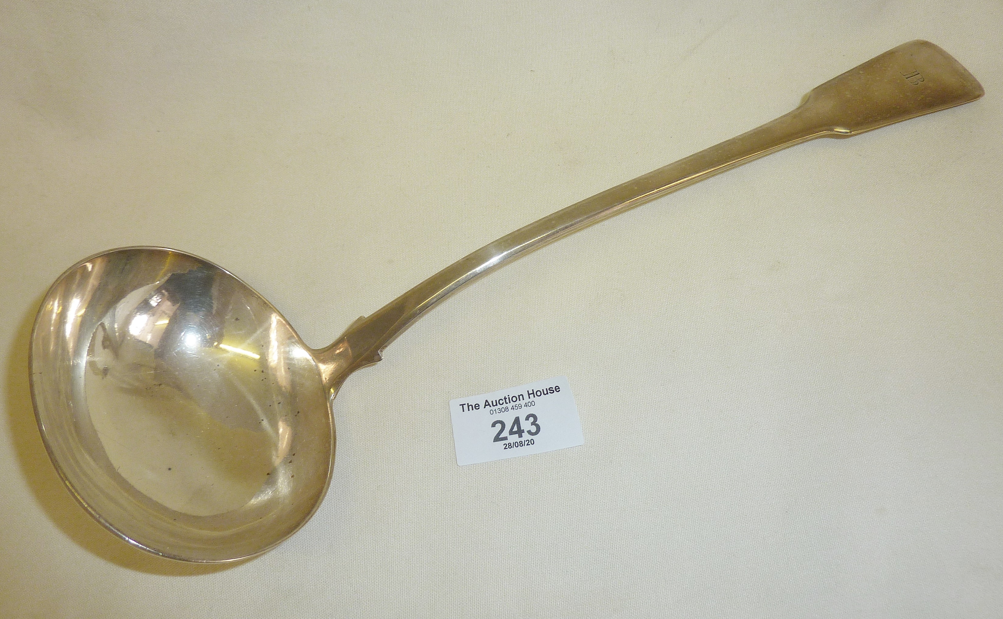 Georgian heavy silver soup ladle hallmarked for London 1817 by John Kerschner - just over 12" long