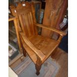 Arts and Crafts ash and elm open armchair with solid seat and panelled back