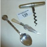 Silver and mother-of-pearl masonic trowel bookmark hallmarked for Birmingham 1922, and a folding