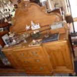 Victorian pine dresser/sideboard with carved arched back with one shelf flanked by drawers above