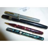 Burnham grey fountain with 14k gold nib, Swan Mabie Todd Blackbird fountain pen, Conway Stewart 25