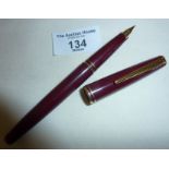 Montblanc wine red fountain pen with 14k gold nib