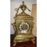 19th c. French ormulu mantle clock having brass dial with enamel numerals