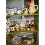 Burleigh ware vase, Denby Greenwheat, Devonware and other ceramics (three shelves)