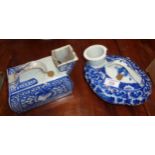 Two Chinese blue and white chamber pots