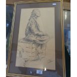 Pencil study of a seated African woman by Philip Tennyson COLE. English portrait painter who lived