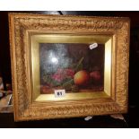Gilt framed oil on canvas of a still life with fruit monogrammed 'A.B', 12" x 14"
