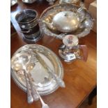 Various silver plated items, inc. ladle, tureen, coffee pot, wine bottle holder, teapot, etc.