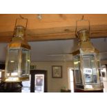 Pair of brass and glass lanterns