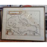 Framed map of "Insulae Americanae" after the 1658 map by William Blaeu