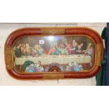 Kitsch religious illuminating picture of The Last Supper with butterfly wing decoration in faux wood