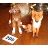 Beswick Dairy Shorthorn calf and a Beswick fox (sitting)