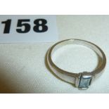 9ct white gold ring set with blue topaz, approx UK size P/Q