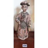 Antique Chinese carved and painted wood figure of a mandarin, 29cm