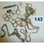 Assorted silver bracelet parts and a brooch