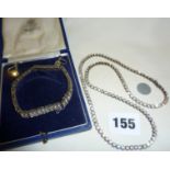 Vintage silver jewellery, 925 paste necklace, Art Deco diamante bracelet marked as Sterling in case,