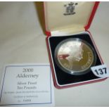 Royal Mint 2000 Alderney silver proof ten pounds, COA