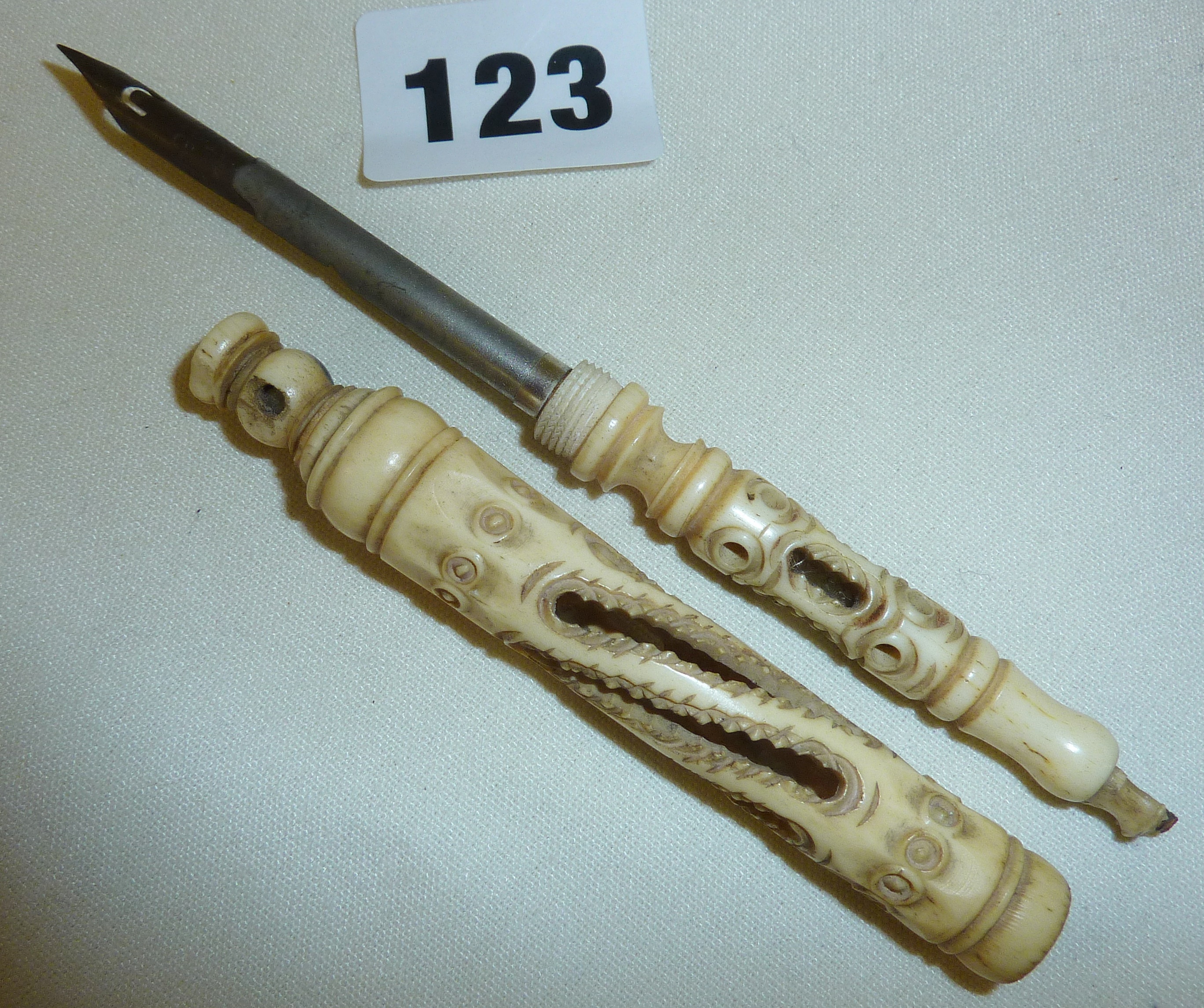 Victorian carved bone dip pen with Stanhope viewer with scenes of Bournemouth