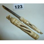 Victorian carved bone dip pen with Stanhope viewer with scenes of Bournemouth