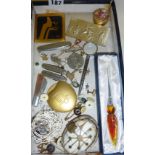 Tray of jewellery, medal, compacts and penknives, etc.