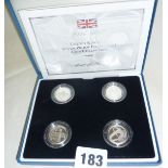 Royal Mint UK 2004-2007 silver proof Piedfort £1 four-coin collection, cased with COA