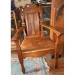 Arts & Crafts ash and elm open armchair with solid seat and panelled back