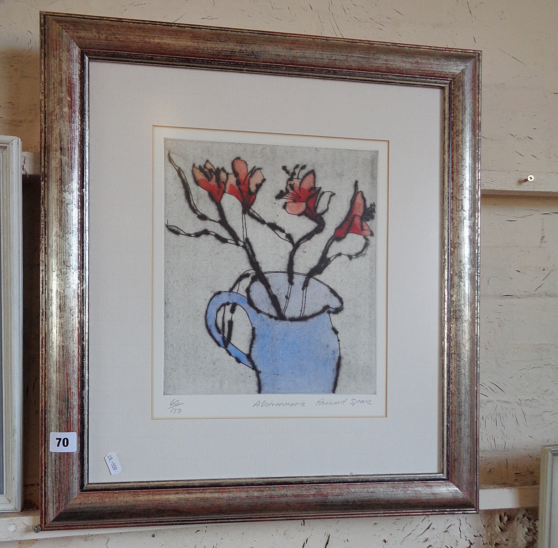 Contemporary coloured etching, limited edition, 'Flowers in a Jug' by Richard Spare, R.A. 24" x