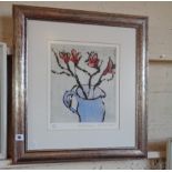 Contemporary coloured etching, limited edition, 'Flowers in a Jug' by Richard Spare, R.A. 24" x