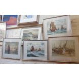 Kam Cheong LING (1911-1991), five framed watercolour paintings of junks in Hong Kong harbour and