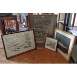 Framed print of the 1912 navy fleet assembled in Weymouth Bay, 19th c. colour engraving of British